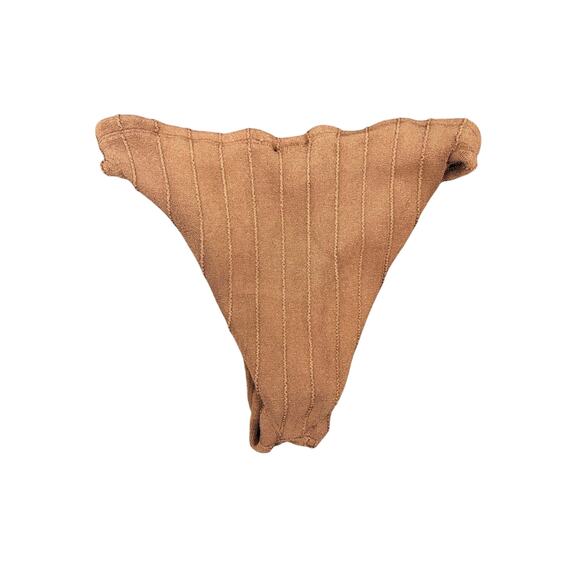 HUNZA G Virginia Nile Ribbed Bikini Bottom Swimwear Resort Beach Brown One Size - Picture 3 of 8